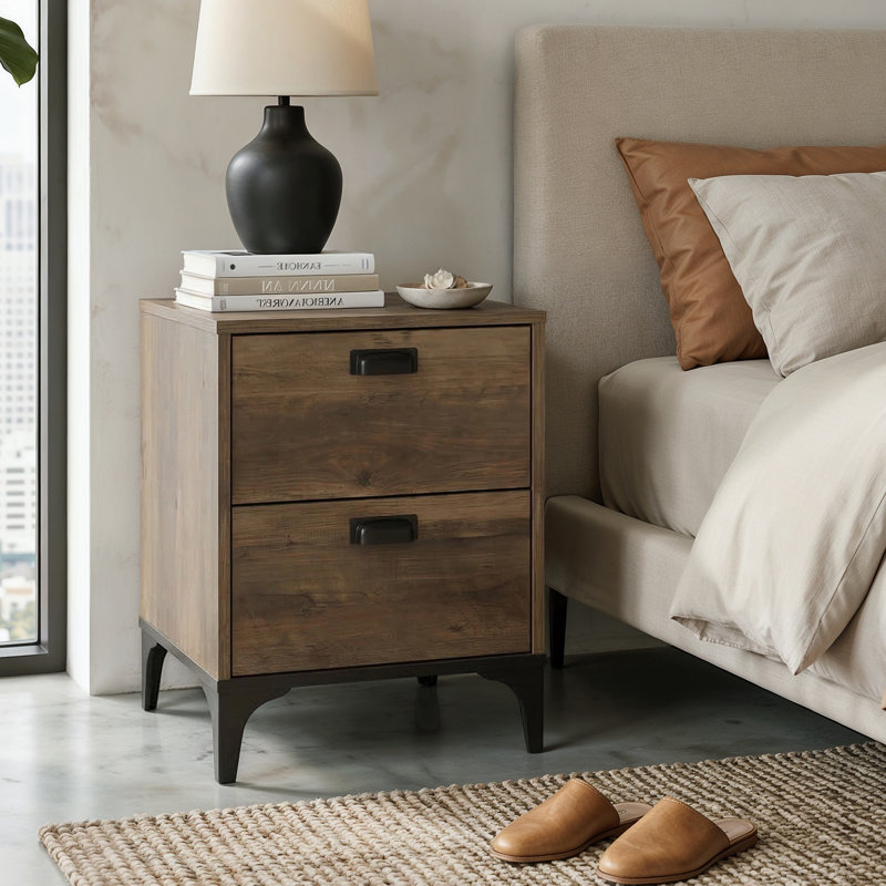 Laurence 2 Drawer Bedside Table, Knotty Oak