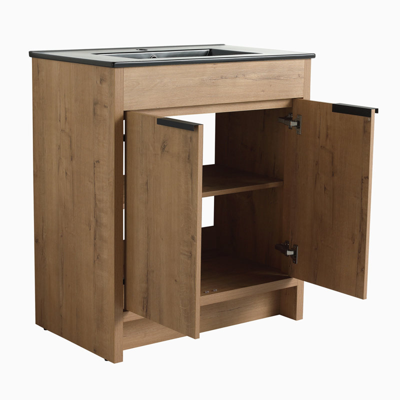 Armoire de salle de bain autoportante 30 po avec lavabo et 2 portes d'armoire à fermeture en douceur ((KD-PACKING), LPB02430IMO-BL9075BK