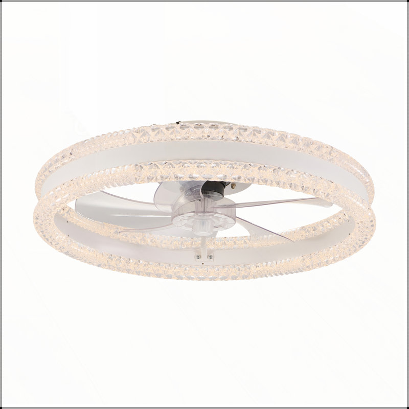 Ventilateur de plafond à DEL à double anneau de luxe de 20 pouces avec lumière - Design encastré moderne, pales cachées, éclairage à intensité variable et télécommande pour des intérieurs élégants