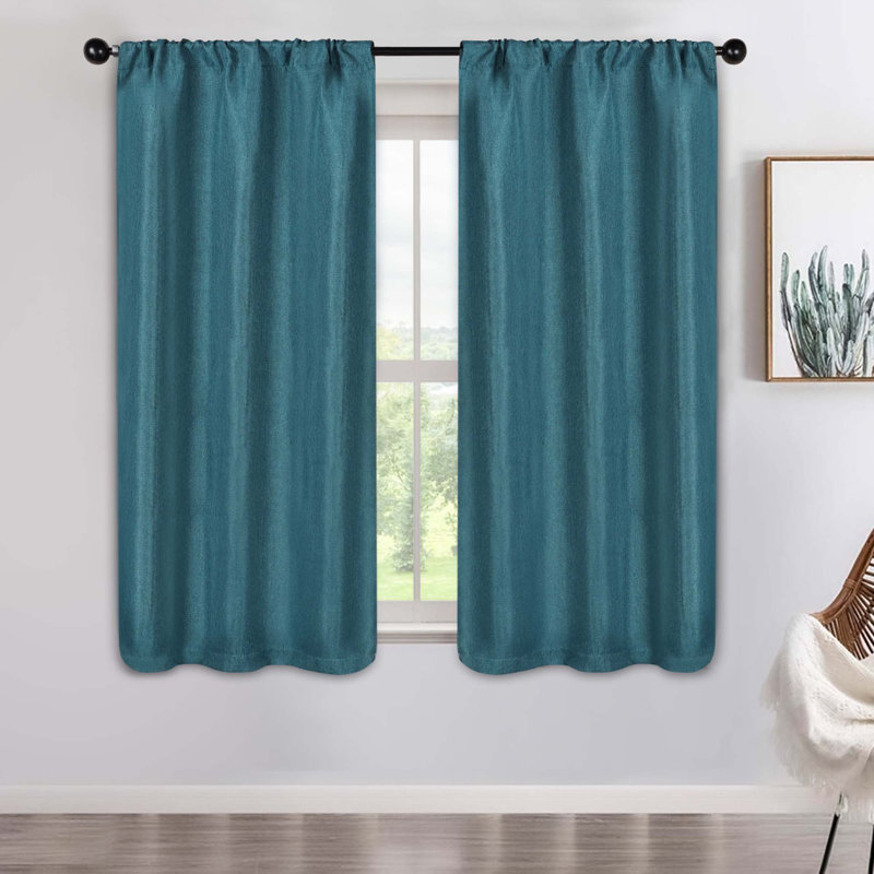 Polyester Thermal Insulated Room Darkening Curtain Panels, Deep Sea, 26" W x 63" L