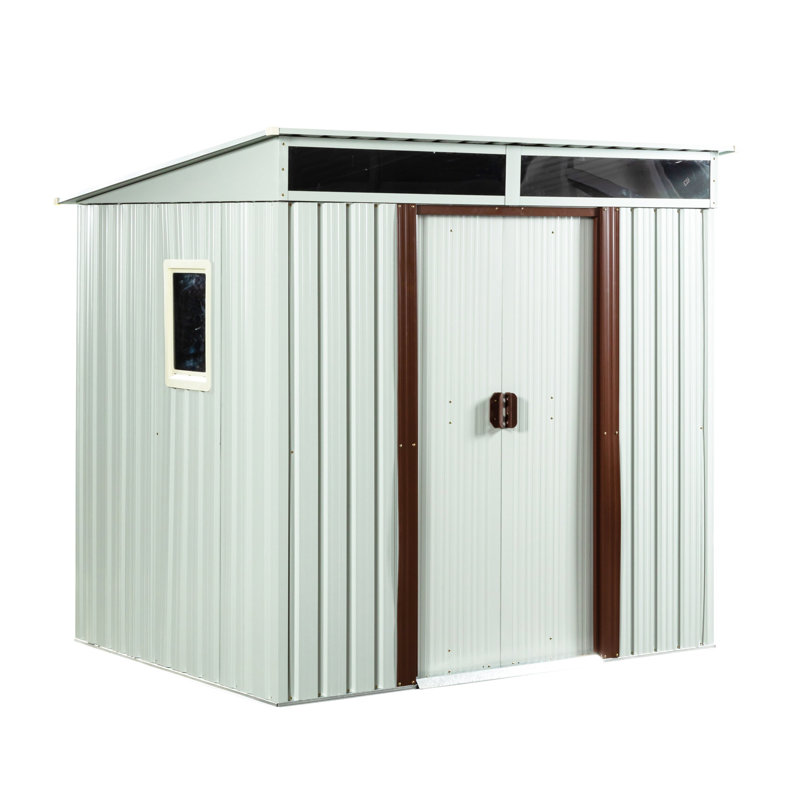 Remise de rangement extérieure en métal 6 pi x 5 pi avec fenêtre et panneau transparent, 54.72" H x 72.44" W x 70.86" D
