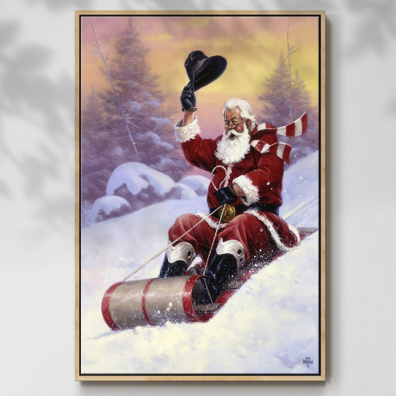 «Here Comes Santa», reproduction d'art sur toile, H 25 po x l 17 po x P 1,5 po, Encadré naturel