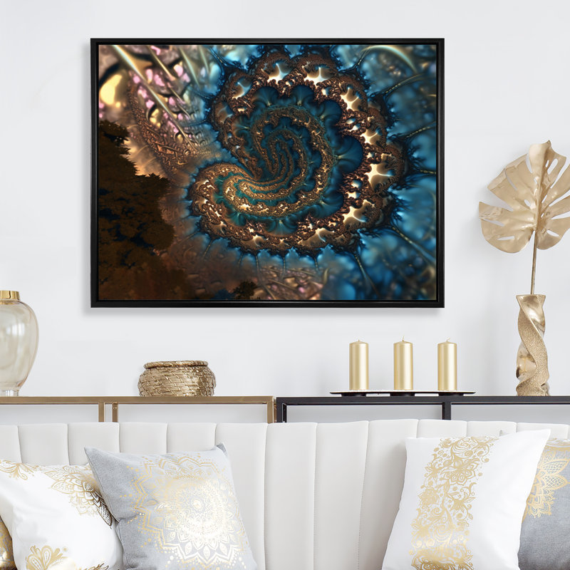 «Turquoise Fractal Mystery IV», reproduction sur toile, H 34 po x l 44 po x P 1,5 po, Toile avec cadre flottant noir