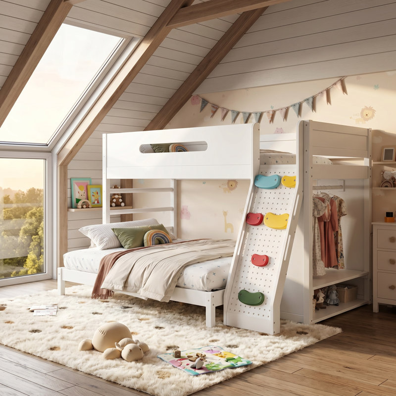 Lit superposé pour enfant avec garde-robe intégré, rangement et escalade Benedict - conception amusante, sécuritaire et peu encombrante