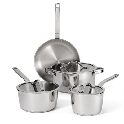Tramontina Tempo Tri-ply Base Stainless Steel 7-piece Cookware Set With Glass Lids, Pots And Pans Kitchen Set, In Stainless Steel,polished