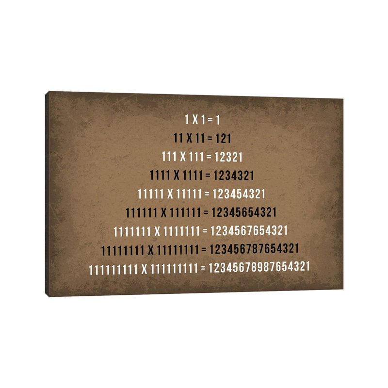 Multiplication Palindromes - impression d'art textuel, Toile tendue, Pas de tapis, H 12 po x l 18 po x 1,5 po