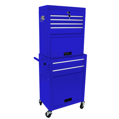 6 Detachable Tool Cart Box Unit Cabinet - Rolling With 4 Universal Wheels, 15Kg Drawer Capacity, Powder Coated, Blue For Workshop Metal Chest Detachable, Capacity Repair Shop