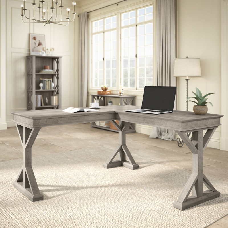 Ozro L-Shaped Writing Desk, Driftwood Gray
