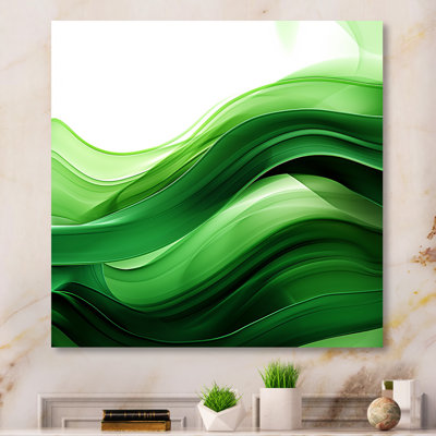 Green And White Fractal Waves I - Fractal Metal Wall Art Print