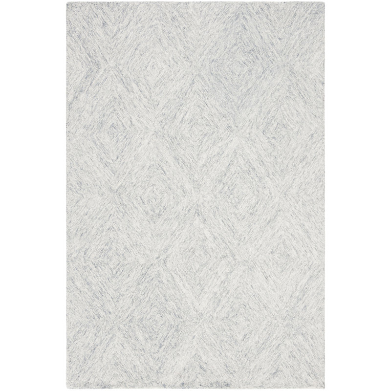 Geometric Handmade Tufted Wool Silver Area Rug, Rectangle 6' x 9'