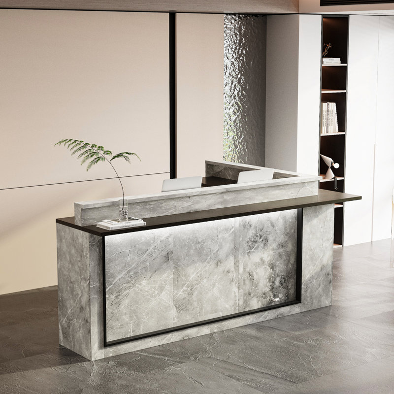 94.5'' W L-Shaped Reception Desk With LED Lights