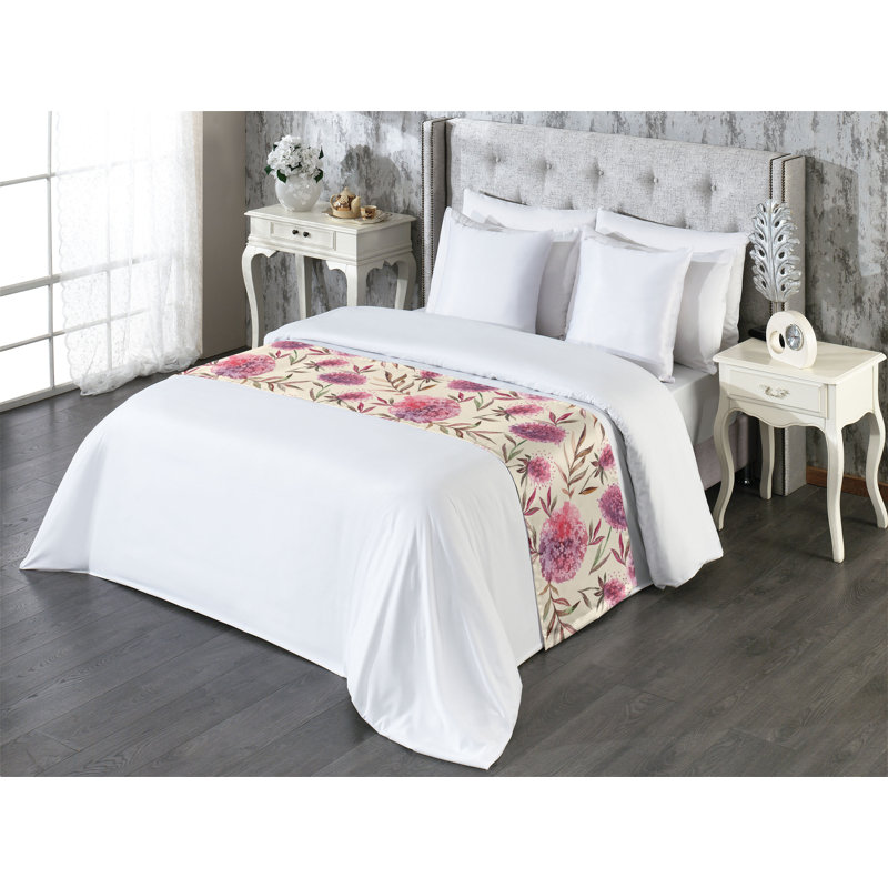 Ambesonne Floral Bed Scarf Runner Asian Garden Spring Flowers Eggshell Pink Mauve, King