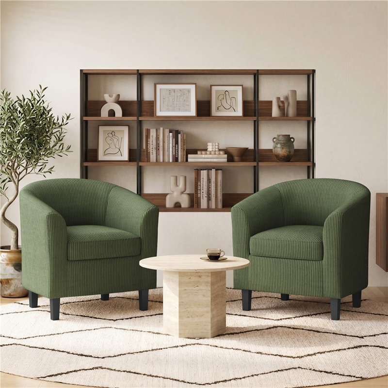 Fauteuil tonneau en velours côtelé, fauteuil d'appoint, Vert foncé