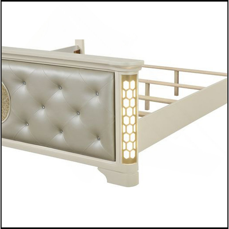 Revêtement capitonné et lit à DEL en bois beige