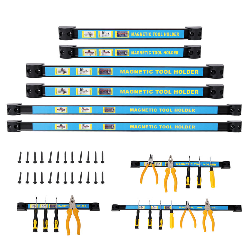 6-Piece Heavy Duty Steel Magnetic Tool Bar Set (Two 12-Inch, Four 18-Inch) - Black