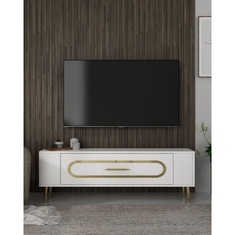 Olivia Unfinished TV Stand, 120cm, White/Gold