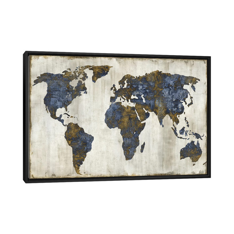 «The World I», impression sur toile, H 40 po x l 60 po x P 1,5 po, Toile avec cadre noir, Pas de tapis