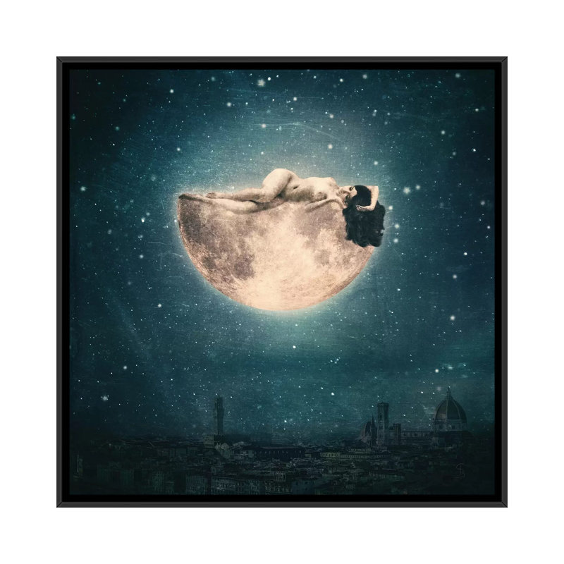 « Moon Reverie » par Paula belle Flores-impression d’art graphique, H 37 po x l 37 po x P 1,5 po, Toile avec cadre noir