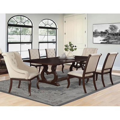 Necdet 7 - Piece Extendable Trestle Dining Set in Cream and Antique Java