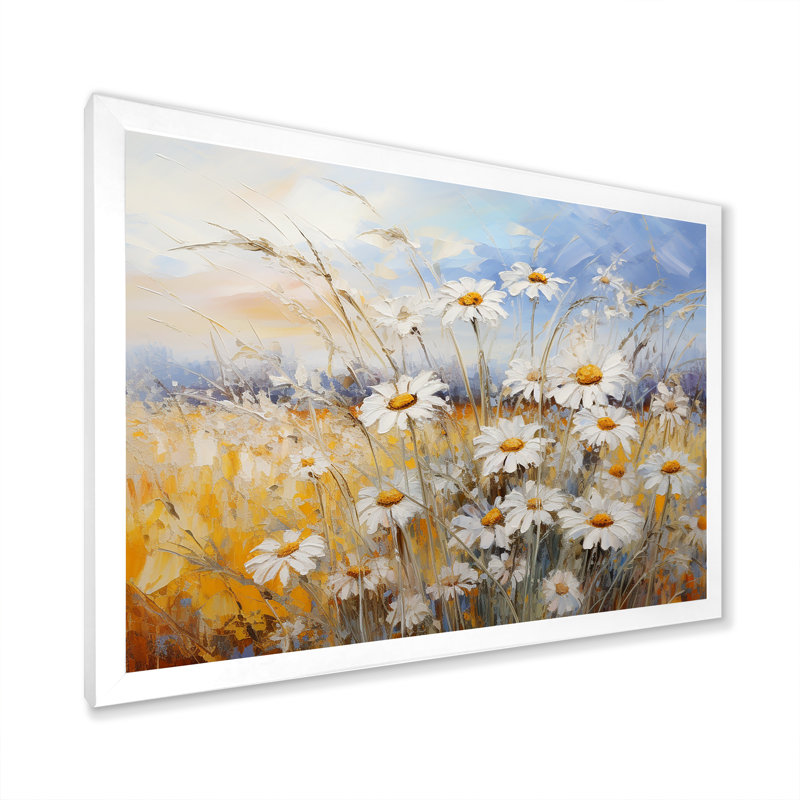 «Daisies Country Charm», impression d'art mural, Cadre simple blanc, H 16 po x l 32 po x P 1 po
