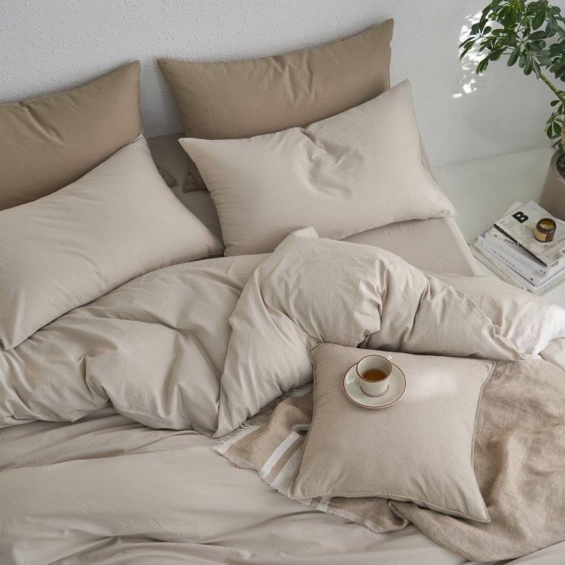 Ensemble de housse de couette avec fermeture à glissière et 8 attaches intérieures MooMee, Gris crème