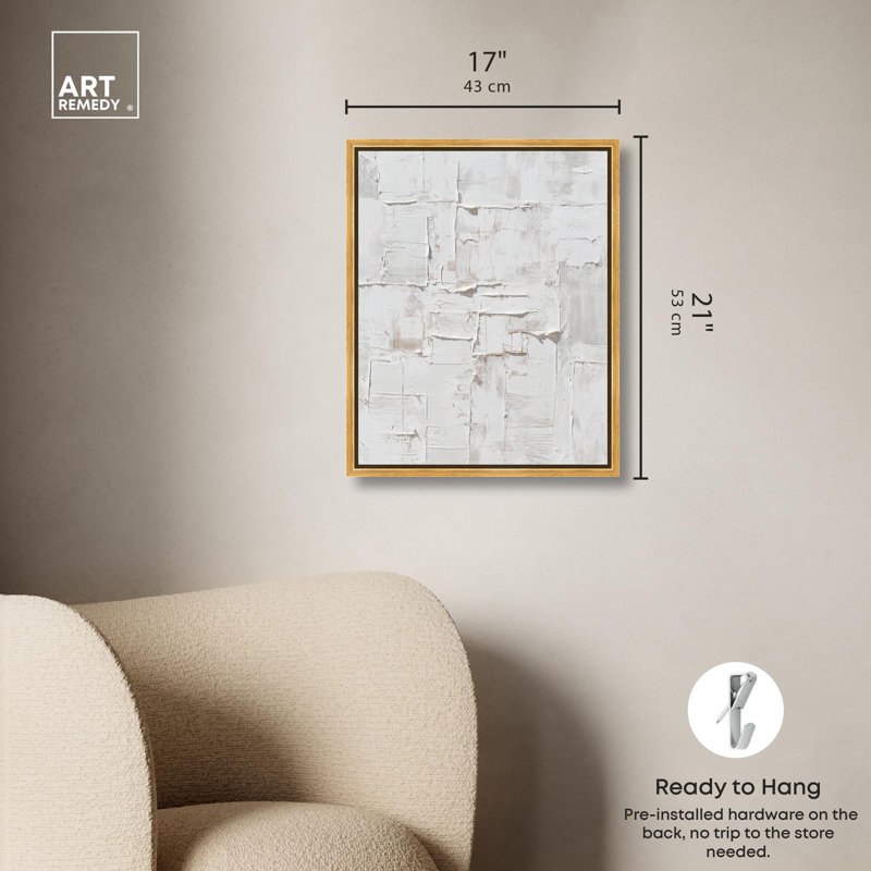 «White Palimpsest Surface I Boho», reproduction d'art sur toile par Art Remedy, H 16 po x l 20 po, Cadre doré