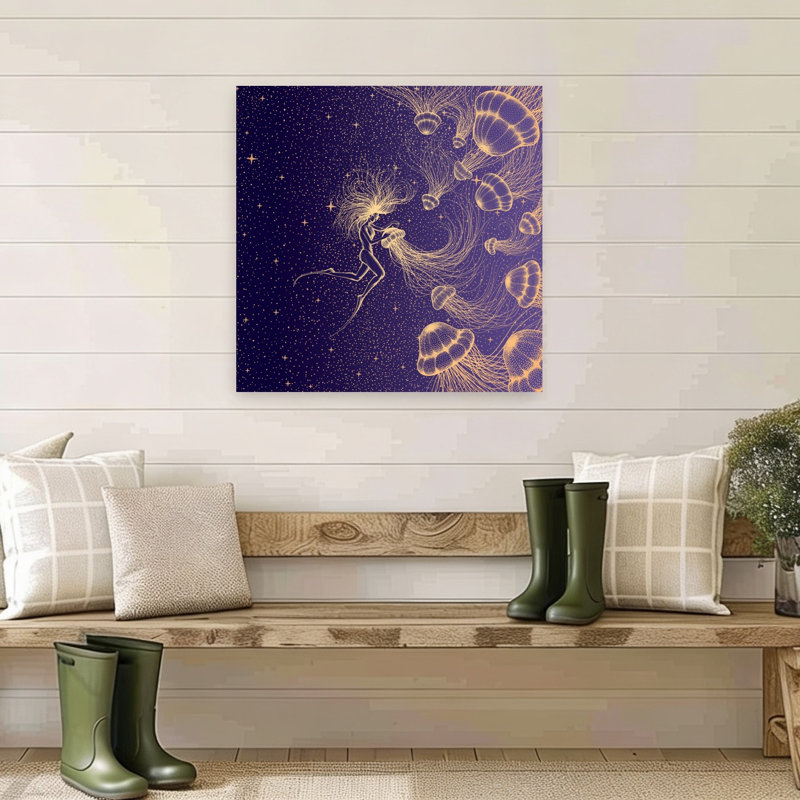 Cosmic Jellyfish Dream Peaceful Surreal Abstract Jellyfish Fish Landscape Nature Wall Art Print 1 Piece Wrapped Canvas Wall Art