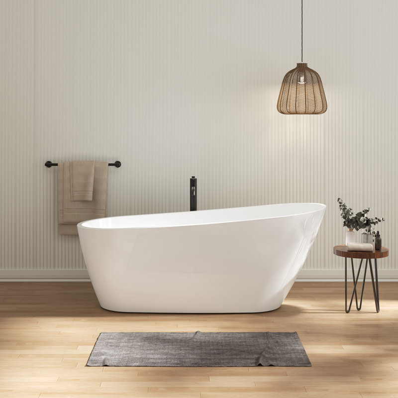 Baignoire de trempage autoportante en acrylique 67 po avec trop-plein à fente classique et bonde Toe-Tap