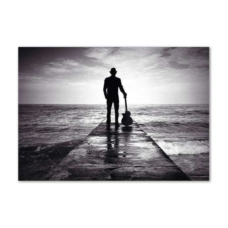 Guitarist On The Pier - Wrapped Canvas Print