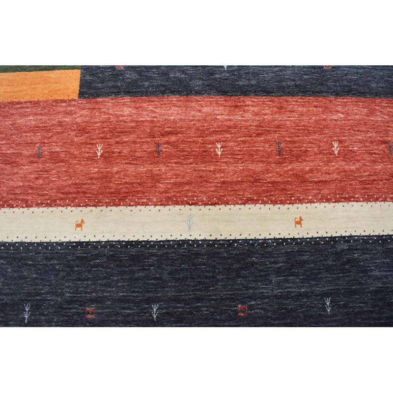 Hand Knotted Wool Area Rug in Black/Red/Green/Ivory, Runner 2'6" x 10'