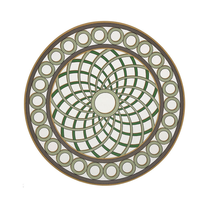 Timothy Corrigan Treillage Green Vegan Leather Round Coasters, Gold