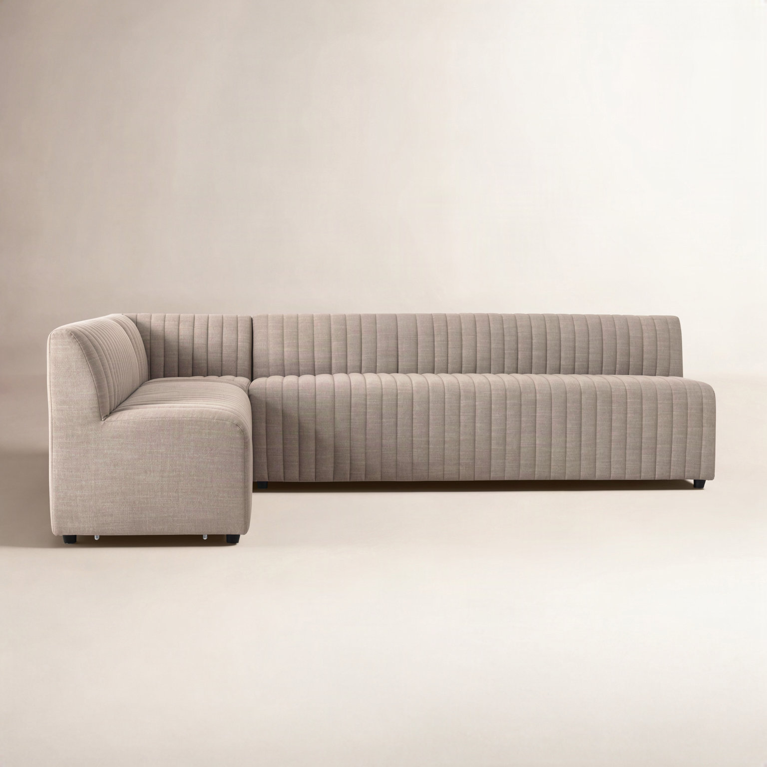 Brandt Modular Upholstered L-Sectional, Cream Polyester, 31.5" H x 91.5" W x 66.5" D