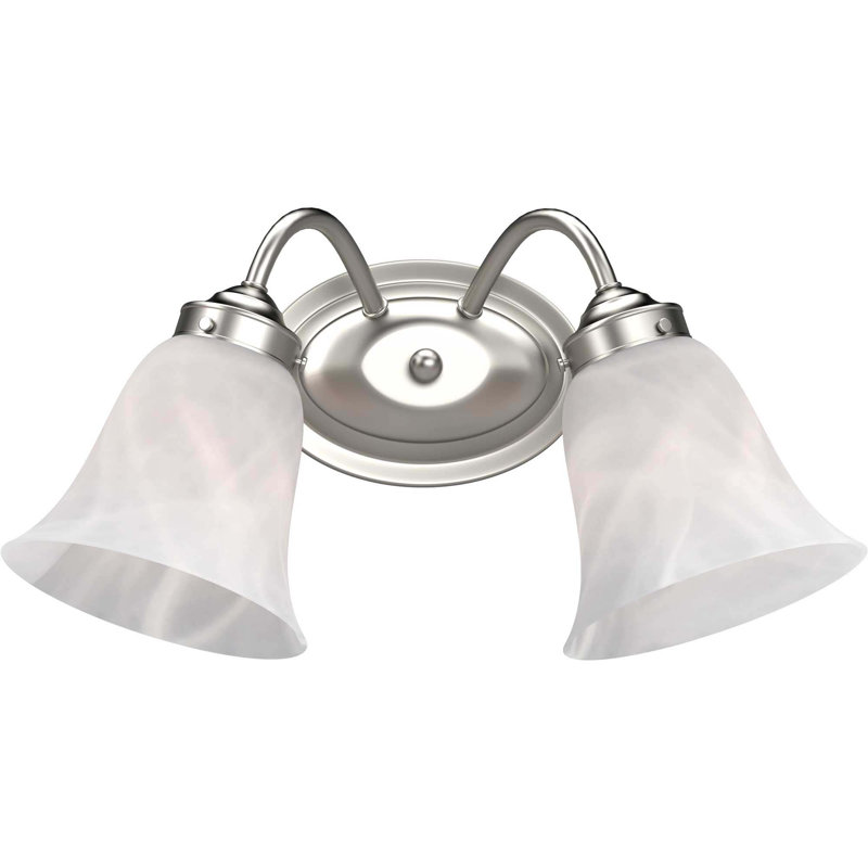 Barcelona 2-Light Indoor Brushed Nickel Wall Mount Vanity with Alabaster Bell Glass Shades