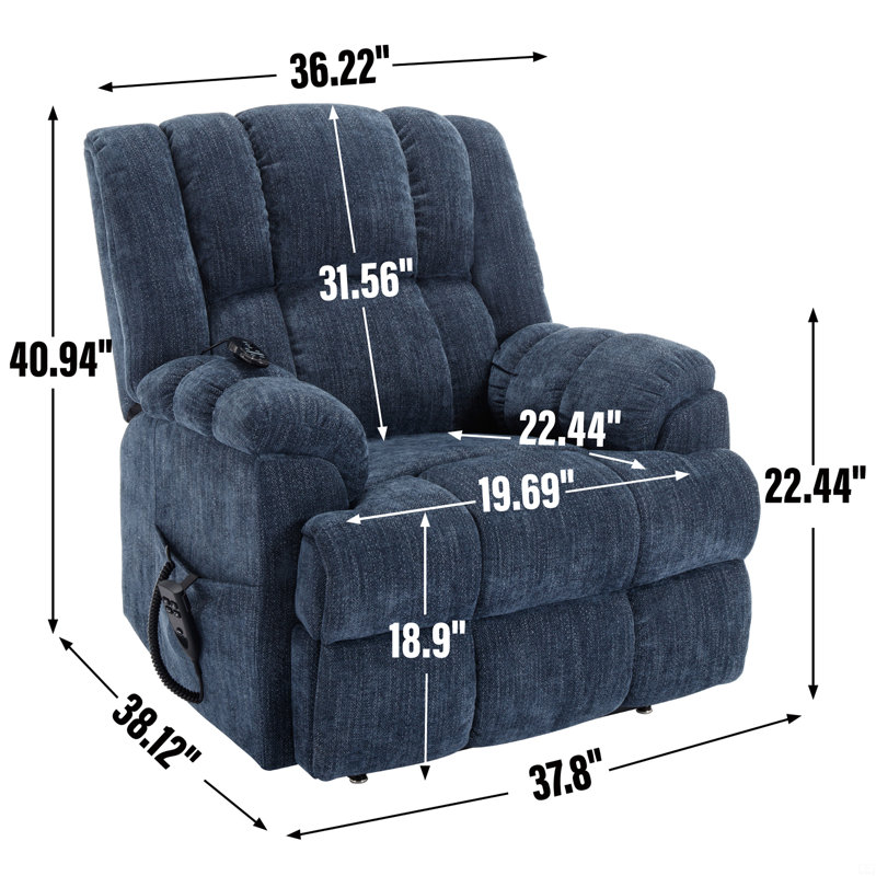 Fauteuil inclinable électrique à deux moteurs avec position infinie et massage à chaleur jusqu'à 350 lb avec télécommande
