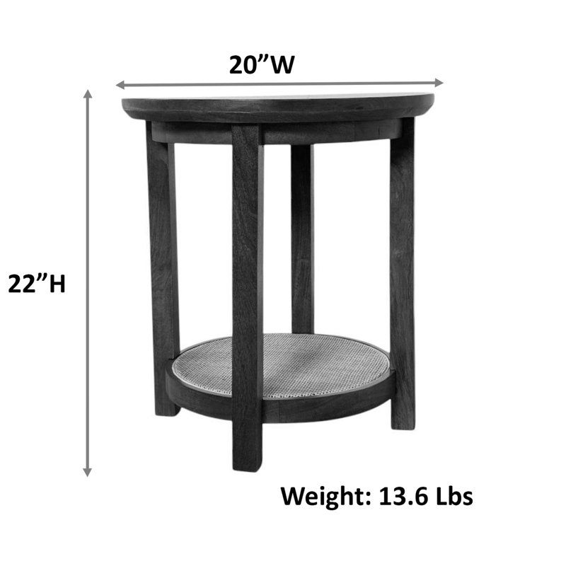 Table d'appoint ronde élégante 20 po avec tablette de canne tissée à la main Elegant Beige
