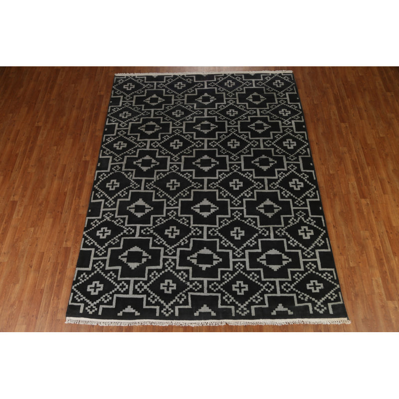 Tapis géométrique noir Gabbeh 8 x 10