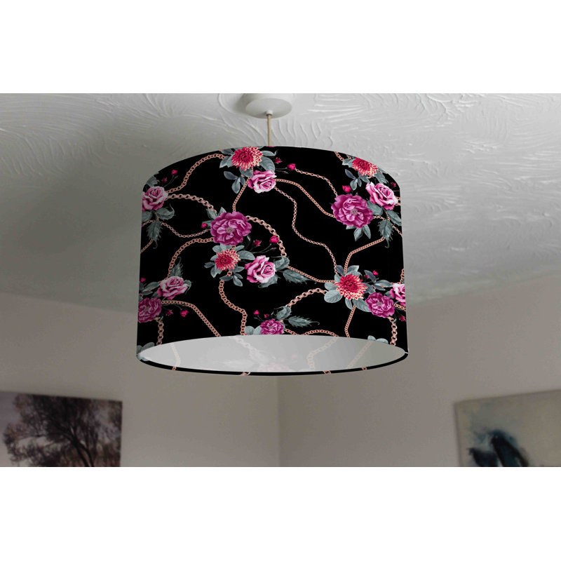 Chain and Flowers 25 cm H Drum Cotton Pendant Shade ( Uno )