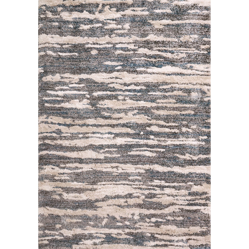 Tapis abstrait bleu / ivoire, Rectangle 5 pi 3 po x 7 pi 7 po