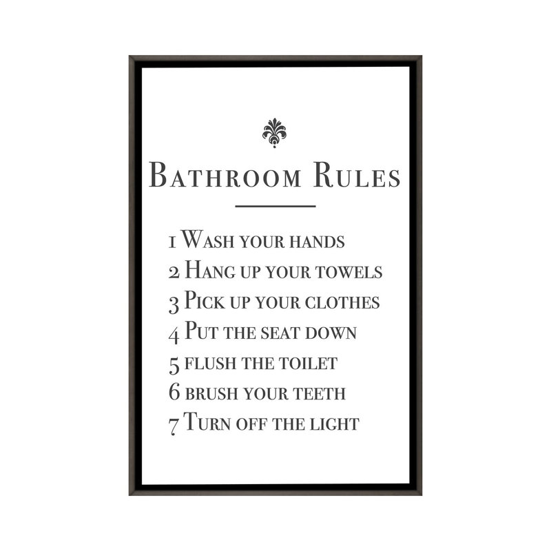 Salle de bain-impression d’art textuel, Pas de tapis, H 48 po x l 32 po x P 1,5 po, Cadre en bois rustique foncé