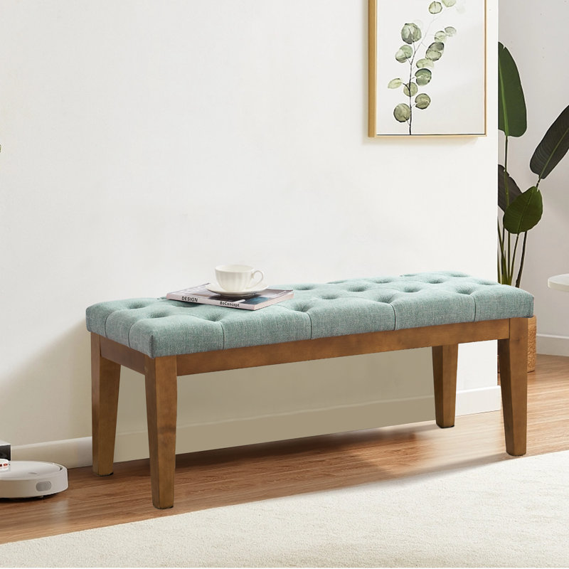 Isaura Polyester Upholstered Bench, Teal, 19" H x 44" W x 16" D