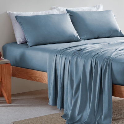 Bamboo Rayon Sateen Sheet Set 300 TC Silky Temperature Regulating 16 Inch Deep Pocket Solid Bed Sheets
