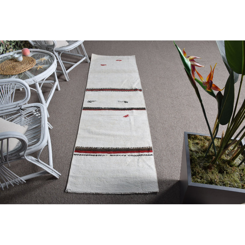 Tapis de couloir turc bohémien fait à la main en beige avec des motifs uniques pour le décor du couloir