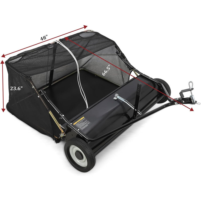 Tow Behind Lawn Sweeper, 48" Pull Behind Lawn Sweeper, Large Capacity Leaf & Grass Collector With Adjustable Sweeping Height And Dumping Rope Design For Picking Up Grass And Debris