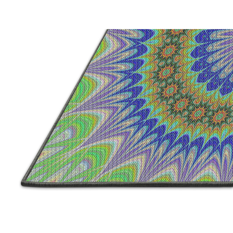 Tapis vert/mauve à motifs/bleu, Rectangle 5 pi x 7 pi