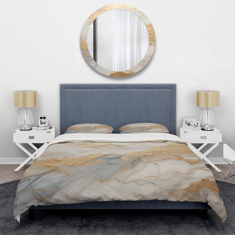 Ensemble de housse de couette beige et doré Glacier Stone Art III - Abstract Shapes