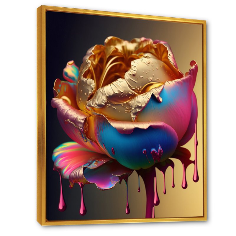 «Rainbow Peony», impression sur toile encadrée, H 40 po x l 30 po x P 1,5 po, Toile avec cadre flottant or