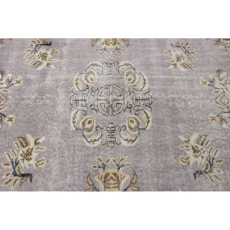 Grand tapis Oushak turc rétro en laine grise - Décoration de sol antique pour chambre