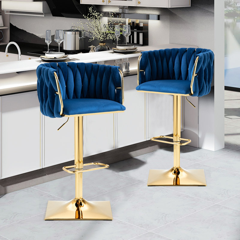 Heidel Swivel Upholstered Adjustable Height Counter Stool with Metal Frame, Blue