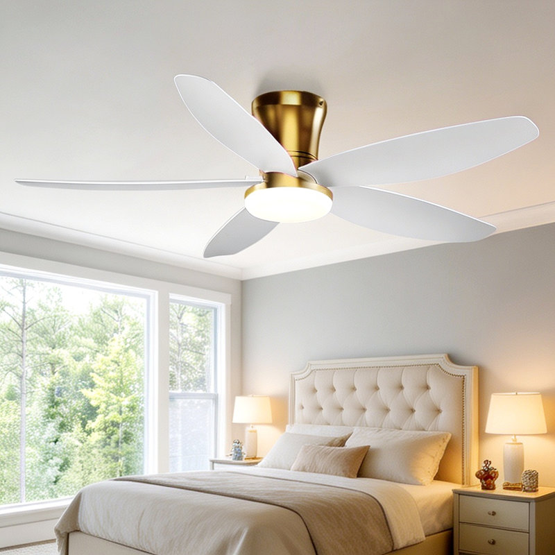Ventilateur de plafond encastré 36/42/48 po à profil bas avec éclairage et télécommande, 36 po de largeur, Doré