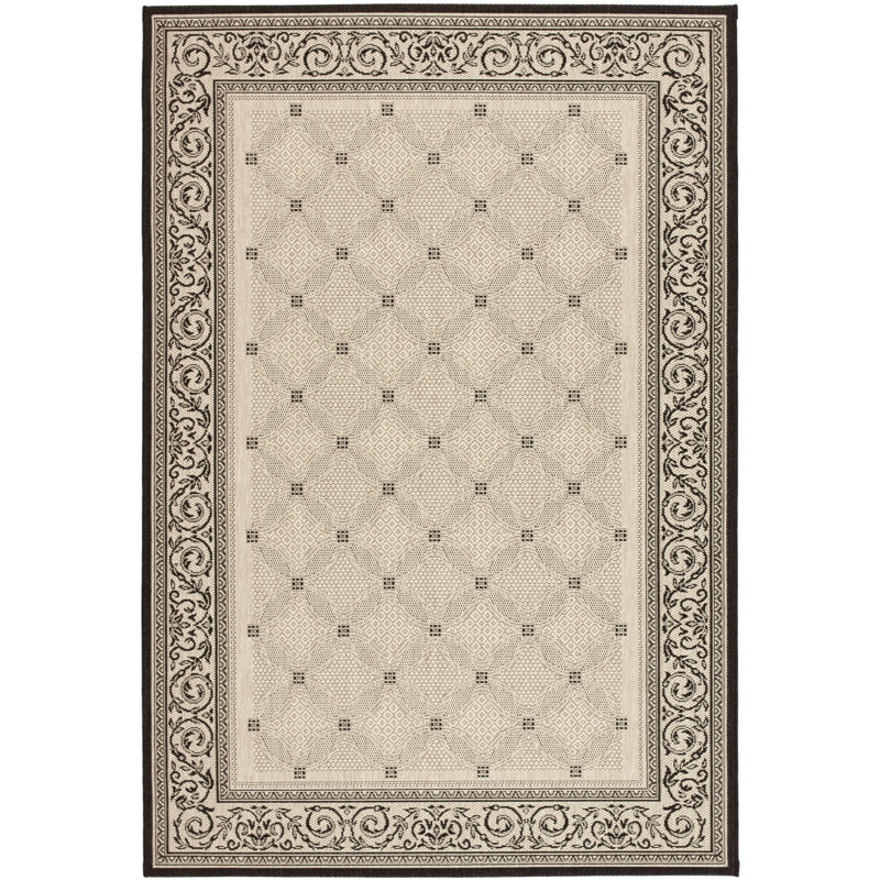 Arneshia Oriental Ivory/Black Indoor / Outdoor Area Indoor/Outdoor Area Rug, Rectangle 6'7" x 9'6"